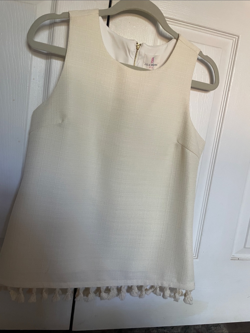 JB by Julie Brown Cream Sleeveless Tassel-Hem Tank